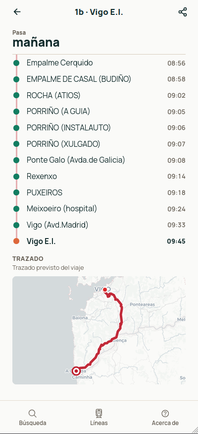 Trazado previsto del viaje de la línea 1b sobre un mapa
