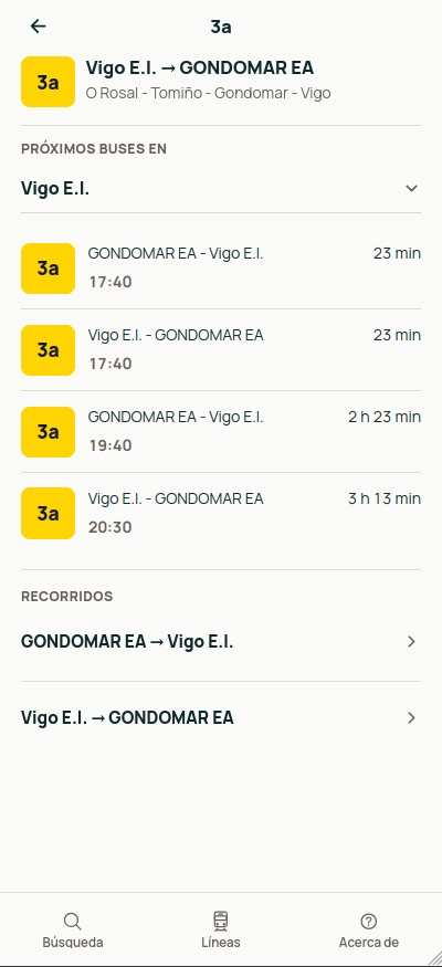 Horarios completos de la línea 3a