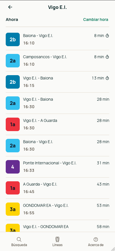 Próximas salidas desde la parada Vigo E.I.